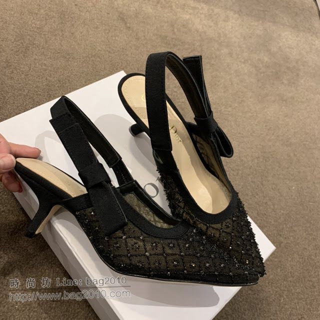 DIOR女鞋 迪奧2021專櫃新款J’ADIOR尖頭涼鞋 Dior網紗燙鑽路跟涼鞋  naq1531